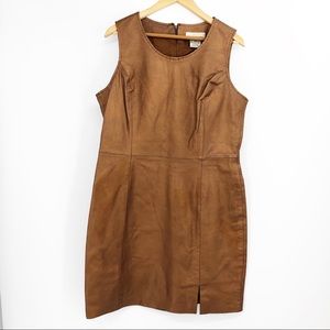 DAVID BENJAMIN VTG Bronze Leather Shift Dress 16